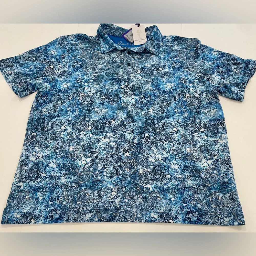ROBERT GRAHAM Golf Clubhouse Blue Paisley UV Wicking Short Sleeve Polo NWT (XXL - Picture 5 of 13
